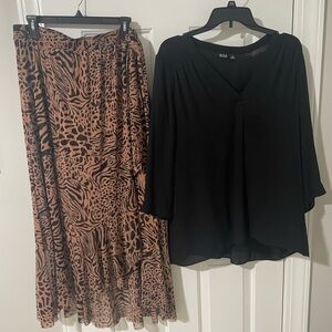 Animal Print pull on no zip Maxi Skirt xl with cl Ana top